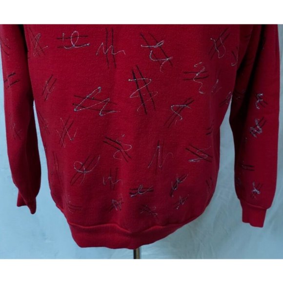 Discus Athletic XL Red Graffiti Squiggly Lines Glitter Heavyweight Sweatshirt - Picture 4 of 9